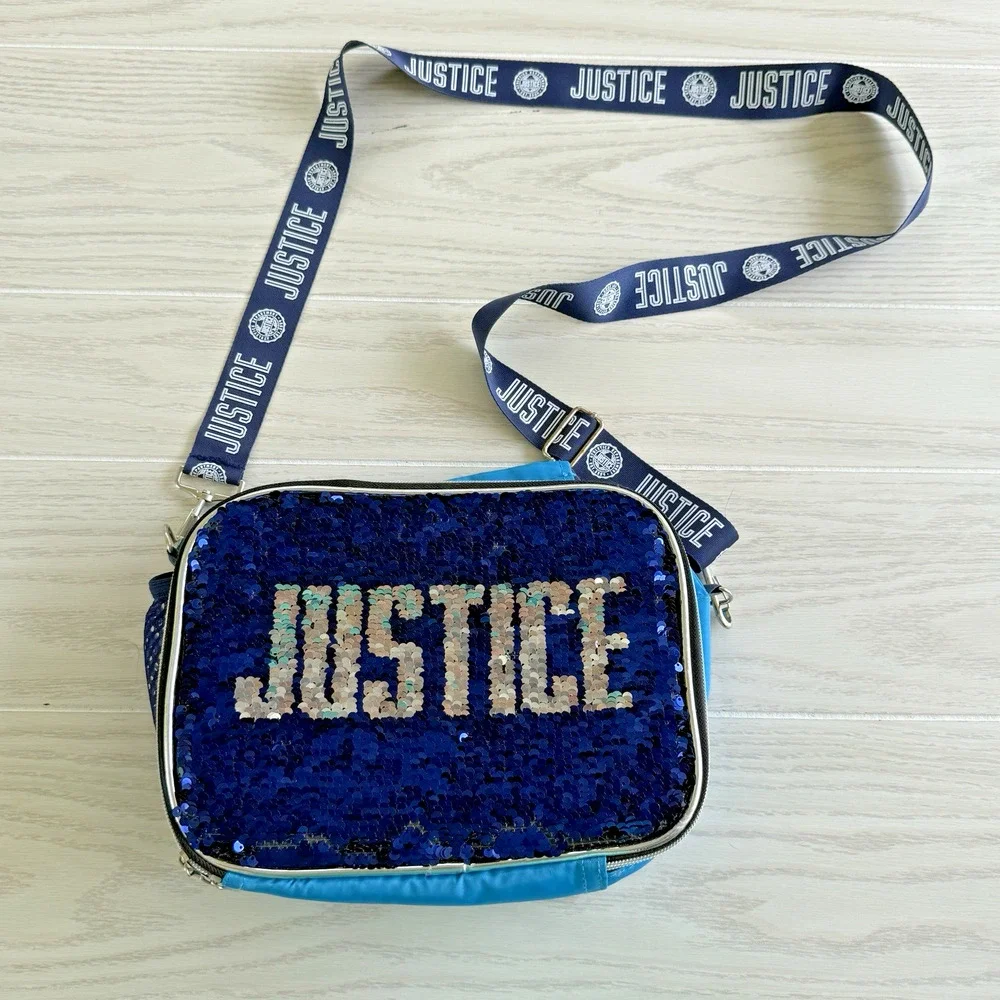 Justice Girls Blue Sequin Handle & Strap Lunch Bag Preowned - Flaws